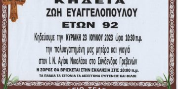 ΚΗΔΕΙΑ ΕΥΑΓΕΛΟΠΟΥΛΟΥ ΖΩΗ